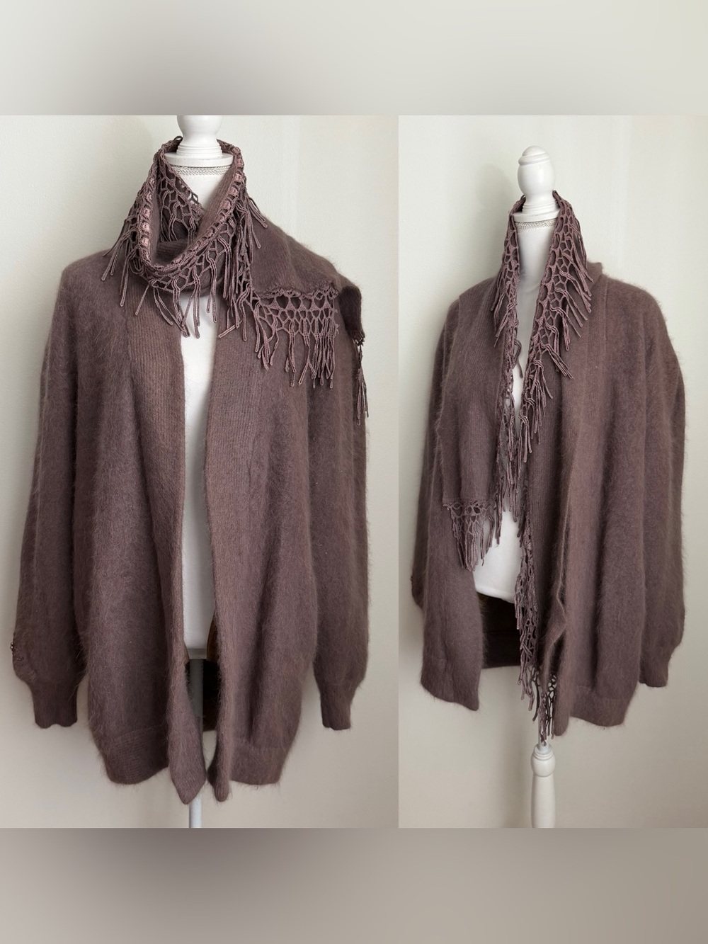 1980s Lavender Angora/Acrylic Fuzzy Oversized Cardigan